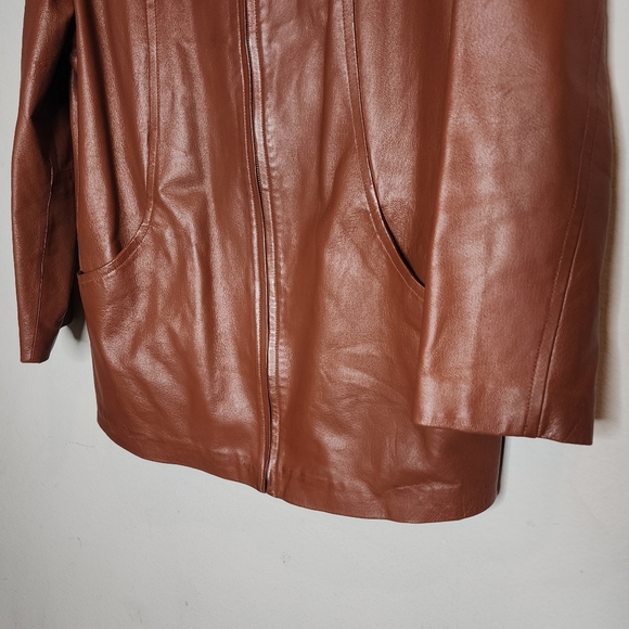 Roaman's 100% Leather Brown Zip Jacket Size 14W - Picture 14 of 16